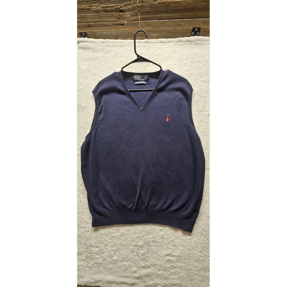 Polo Ralph Lauren 2XL Sweater Pima Cotton Navy Blue Knit Sleeveless Men's V-Neck